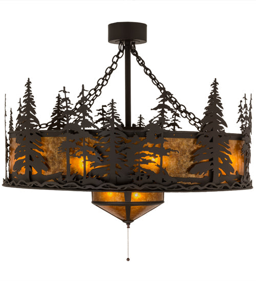 Meyda Lighting Tall Pines 45" 11-Light Oil Rubbed Bronze Chandelier With Amber Mica Shade Glass and Fan