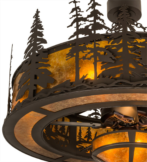 Meyda Lighting Tall Pines 45" 11-Light Oil Rubbed Bronze Chandelier With Amber Mica Shade Glass and Fan