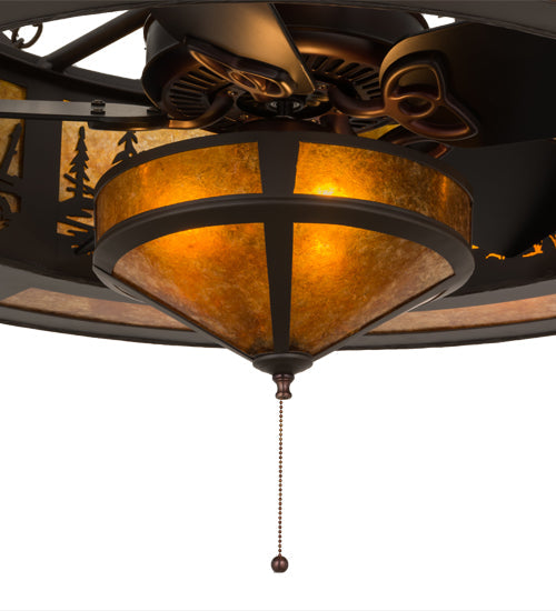 Meyda Lighting Tall Pines 45" 11-Light Oil Rubbed Bronze Chandelier With Amber Mica Shade Glass and Fan