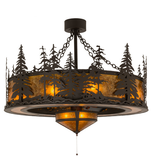 Meyda Lighting Tall Pines 45" 11-Light Oil Rubbed Bronze Chandelier With Amber Mica Shade Glass and Fan