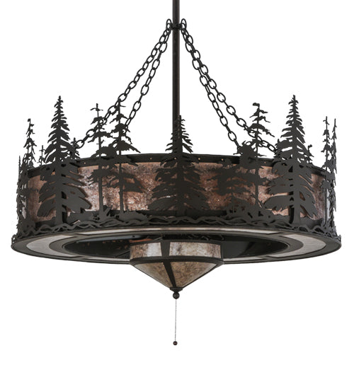 Meyda Lighting Tall Pines 45" 11-Light Oil Rubbed Bronze Chandelier With Silver Mica Shade Glass and Fan
