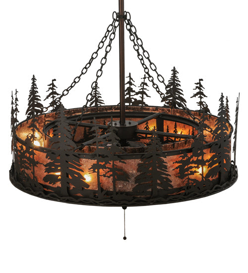 Meyda Lighting Tall Pines 45" 11-Light Oil Rubbed Bronze Chandelier With Silver Mica Shade Glass and Fan