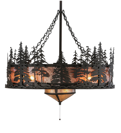 Meyda Lighting Tall Pines 45" 11-Light Oil Rubbed Bronze Chandelier With Silver Mica Shade Glass and Fan