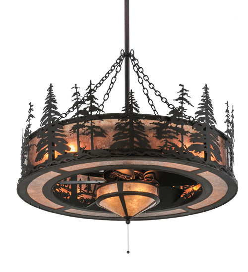 Meyda Lighting Tall Pines 45" 11-Light Oil Rubbed Bronze Chandelier With Silver Mica Shade Glass and Fan