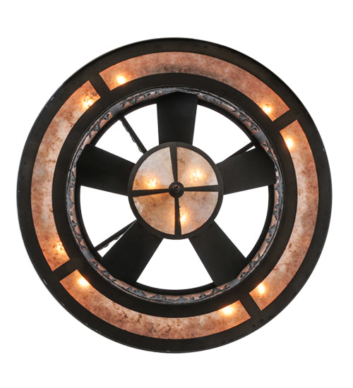 Meyda Lighting Tall Pines 45" 11-Light Oil Rubbed Bronze Chandelier With Silver Mica Shade Glass and Fan