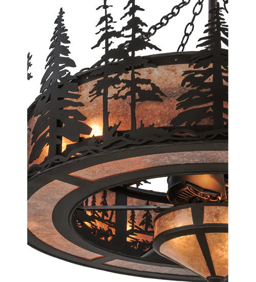Meyda Lighting Tall Pines 45" 11-Light Oil Rubbed Bronze Chandelier With Silver Mica Shade Glass and Fan
