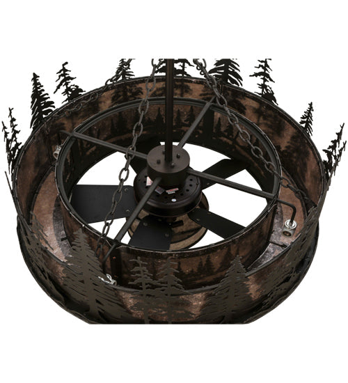 Meyda Lighting Tall Pines 45" 11-Light Oil Rubbed Bronze Chandelier With Silver Mica Shade Glass and Fan