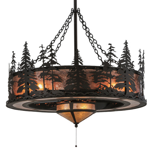 Meyda Lighting Tall Pines 45" 11-Light Oil Rubbed Bronze Chandelier With Silver Mica Shade Glass and Fan