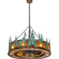 Meyda Lighting Tall Pines 45" 12-Light Antique Copper & Green Trees Chandelier With Amber Mica Shade Glass and Fan