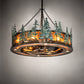 Meyda Lighting Tall Pines 45" 12-Light Antique Copper & Green Trees Chandelier With Amber Mica Shade Glass and Fan