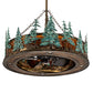 Meyda Lighting Tall Pines 45" 12-Light Antique Copper & Green Trees Chandelier With Amber Mica Shade Glass and Fan