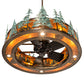 Meyda Lighting Tall Pines 45" 12-Light Antique Copper & Green Trees Chandelier With Amber Mica Shade Glass and Fan