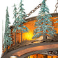 Meyda Lighting Tall Pines 45" 12-Light Antique Copper & Green Trees Chandelier With Amber Mica Shade Glass and Fan