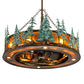 Meyda Lighting Tall Pines 45" 12-Light Antique Copper & Green Trees Chandelier With Amber Mica Shade Glass and Fan