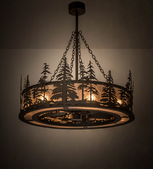 Meyda Lighting Tall Pines 45" 12-Light Oil Rubbed Bronze Chandelier With Silver Mica Shade Glass