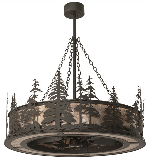Meyda Lighting Tall Pines 45" 12-Light Oil Rubbed Bronze Chandelier With Silver Mica Shade Glass