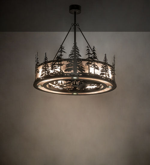 Meyda Lighting Tall Pines 45" 12-Light Oil Rubbed Bronze Chandelier With Silver Mica Shade Glass and Fan