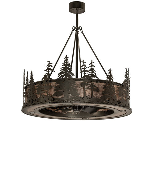 Meyda Lighting Tall Pines 45" 12-Light Oil Rubbed Bronze Chandelier With Silver Mica Shade Glass and Fan