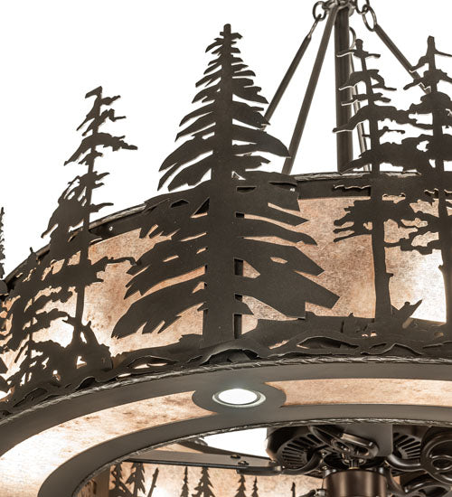 Meyda Lighting Tall Pines 45" 12-Light Oil Rubbed Bronze Chandelier With Silver Mica Shade Glass and Fan