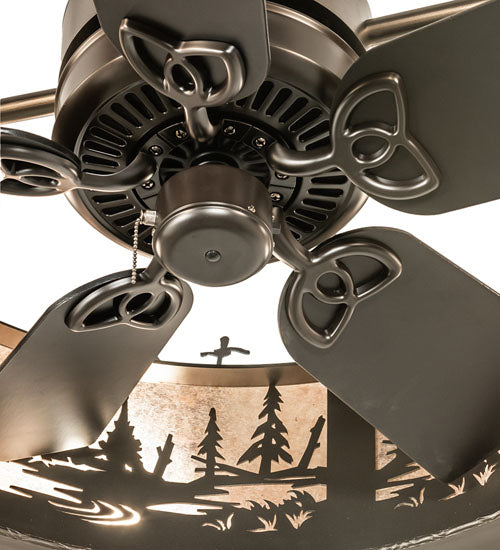 Meyda Lighting Tall Pines 45" 12-Light Oil Rubbed Bronze Chandelier With Silver Mica Shade Glass and Fan