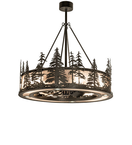 Meyda Lighting Tall Pines 45" 12-Light Oil Rubbed Bronze Chandelier With Silver Mica Shade Glass and Fan