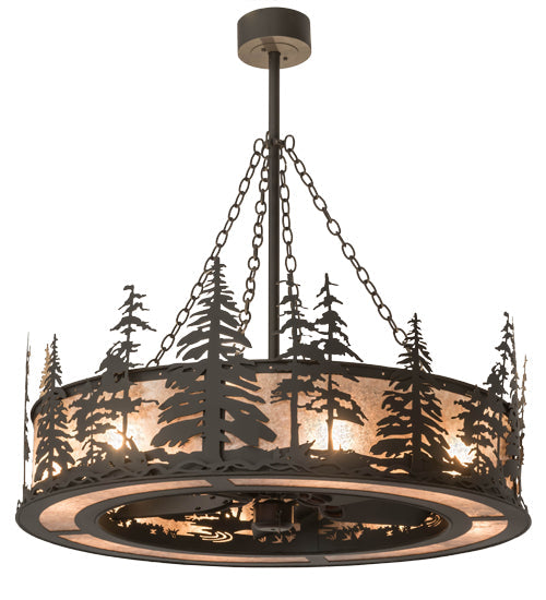 Meyda Lighting Tall Pines 45" 12-Light Oil Rubbed Bronze Chandelier With Silver Mica Shade Glass