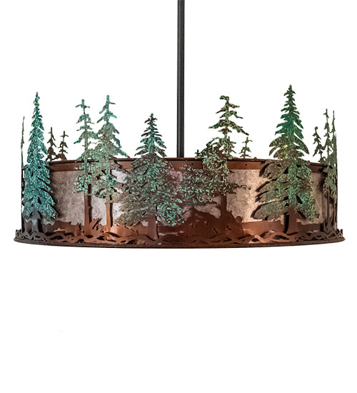 Meyda Lighting Tall Pines 45" 16-Light Vintage Copper & Oil Rubbed Bronze Chandelier With Silver Mica Shade Glass and Fan