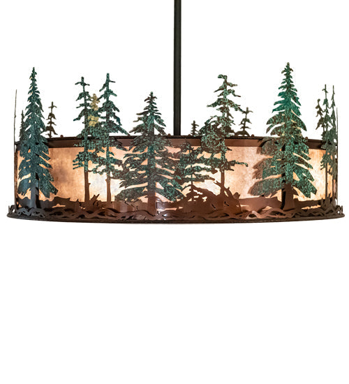 Meyda Lighting Tall Pines 45" 16-Light Vintage Copper & Oil Rubbed Bronze Chandelier With Silver Mica Shade Glass and Fan