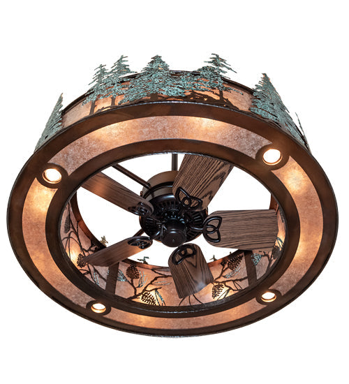 Meyda Lighting Tall Pines 45" 16-Light Vintage Copper & Oil Rubbed Bronze Chandelier With Silver Mica Shade Glass and Fan