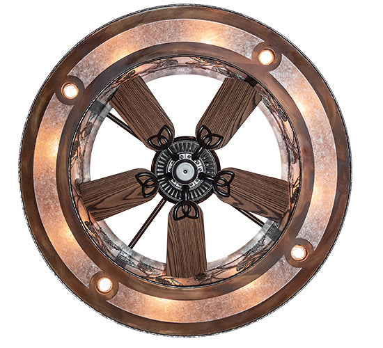 Meyda Lighting Tall Pines 45" 16-Light Vintage Copper & Oil Rubbed Bronze Chandelier With Silver Mica Shade Glass and Fan
