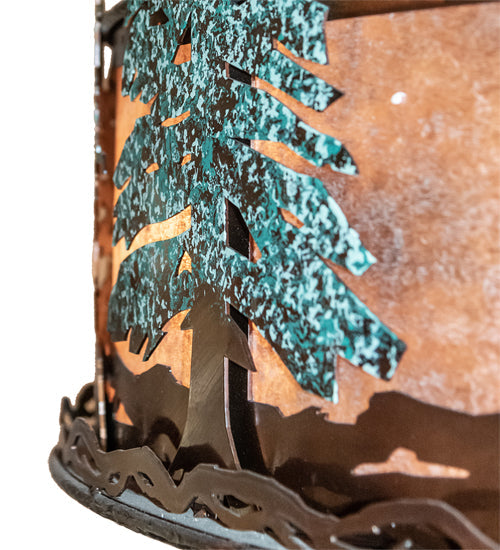 Meyda Lighting Tall Pines 45" 16-Light Vintage Copper & Oil Rubbed Bronze Chandelier With Silver Mica Shade Glass and Fan