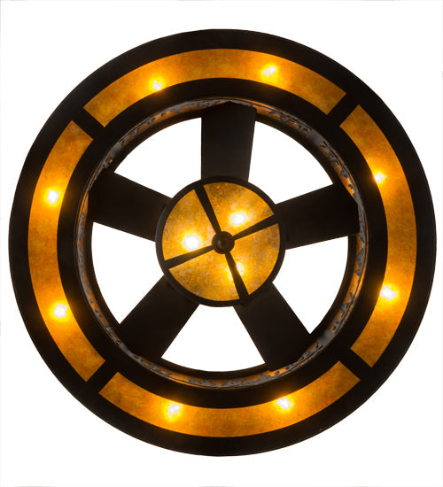 Meyda Lighting Tall Pines 45" 19-Light Black Wildlife Chandelier With Amber Mica Shade Glass and Fan
