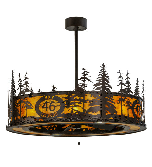 Meyda Lighting Tall Pines 45" 20-Light Copper Vein Chandelier With Ambra Siena Idalight Shade Glass and Fan