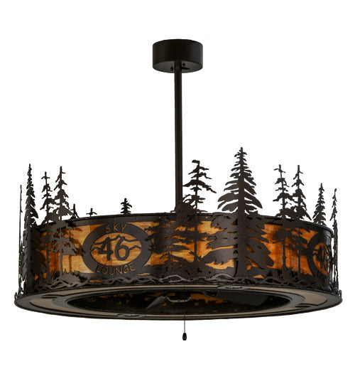 Meyda Lighting Tall Pines 45" 20-Light Copper Vein Chandelier With Ambra Siena Idalight Shade Glass and Fan