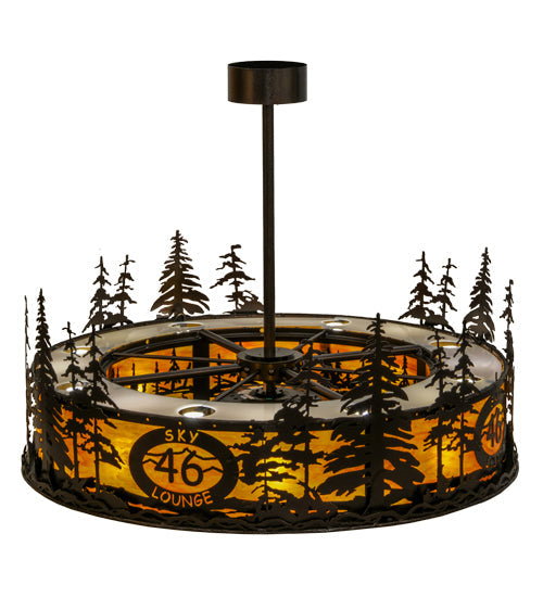 Meyda Lighting Tall Pines 45" 20-Light Copper Vein Chandelier With Ambra Siena Idalight Shade Glass and Fan