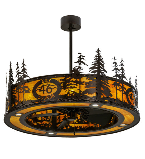 Meyda Lighting Tall Pines 45" 20-Light Copper Vein Chandelier With Ambra Siena Idalight Shade Glass and Fan