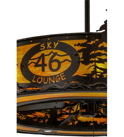 Meyda Lighting Tall Pines 45" 20-Light Copper Vein Chandelier With Ambra Siena Idalight Shade Glass and Fan