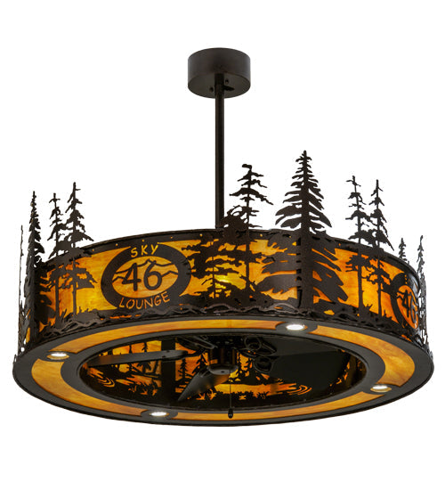 Meyda Lighting Tall Pines 45" 20-Light Copper Vein Chandelier With Ambra Siena Idalight Shade Glass and Fan
