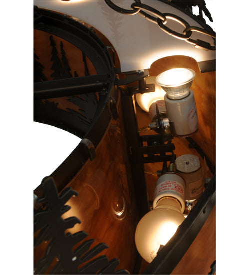 Meyda Lighting Tall Pines 45" 20-Light Dark Burnished Antique Copper Chandelier With Ambra Siena Idalight Shade Glass and Fan