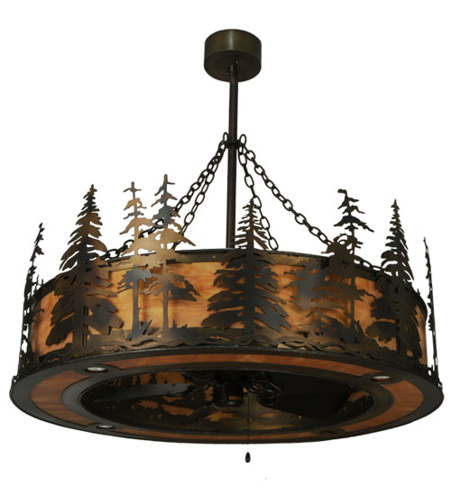 Meyda Lighting Tall Pines 45" 20-Light Dark Burnished Antique Copper Chandelier With Ambra Siena Idalight Shade Glass and Fan