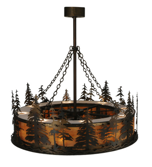 Meyda Lighting Tall Pines 45" 20-Light Dark Burnished Antique Copper Chandelier With Ambra Siena Idalight Shade Glass and Fan