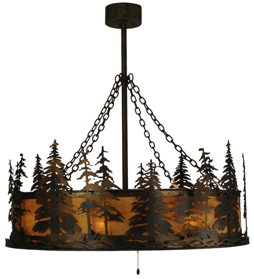 Meyda Lighting Tall Pines 45" 20-Light Dark Burnished Antique Copper Chandelier With Ambra Siena Idalight Shade Glass and Fan