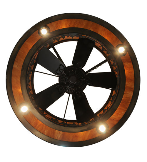 Meyda Lighting Tall Pines 45" 20-Light Dark Burnished Antique Copper Chandelier With Ambra Siena Idalight Shade Glass and Fan