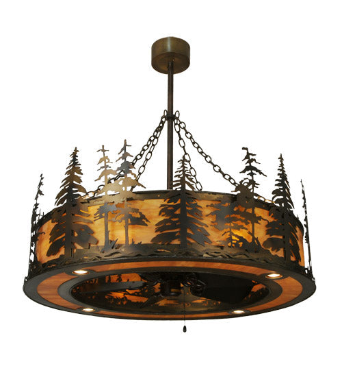 Meyda Lighting Tall Pines 45" 20-Light Dark Burnished Antique Copper Chandelier With Ambra Siena Idalight Shade Glass and Fan