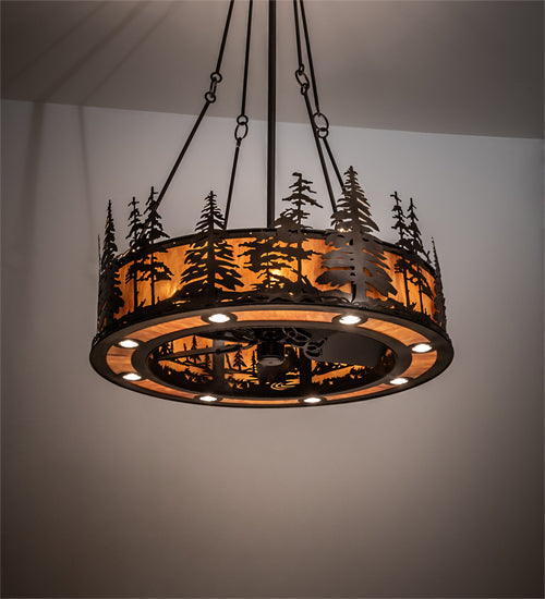 Meyda Lighting Tall Pines 45" 24-Light Antique Copper Chandelier With Ambra Siena Idalight Shade