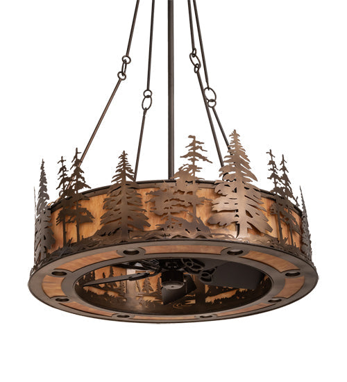 Meyda Lighting Tall Pines 45" 24-Light Antique Copper Chandelier With Ambra Siena Idalight Shade