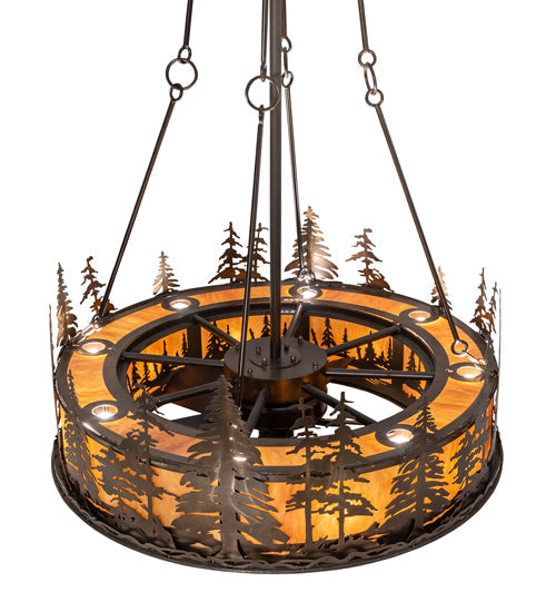Meyda Lighting Tall Pines 45" 24-Light Antique Copper Chandelier With Ambra Siena Idalight Shade