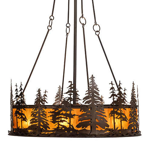 Meyda Lighting Tall Pines 45" 24-Light Antique Copper Chandelier With Ambra Siena Idalight Shade