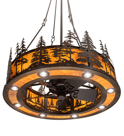 Meyda Lighting Tall Pines 45" 24-Light Antique Copper Chandelier With Ambra Siena Idalight Shade
