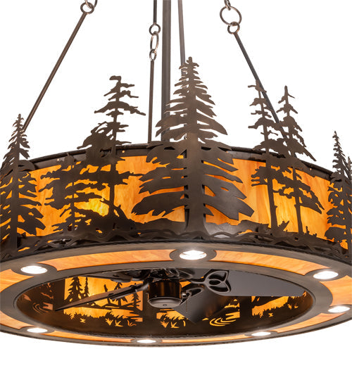 Meyda Lighting Tall Pines 45" 24-Light Antique Copper Chandelier With Ambra Siena Idalight Shade